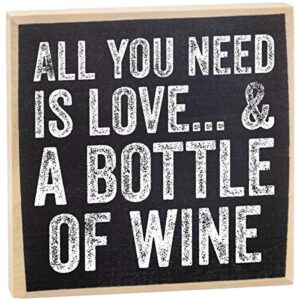 love and a bottle of wine – wooden sign wall art – great home bar decoration, kitchen and dining room display, unique for couples housewarming gift, 7×7 wooden sign