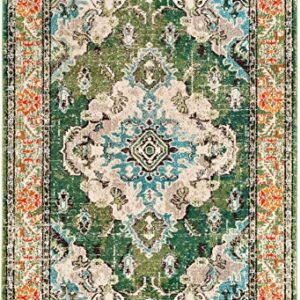 SAFAVIEH Monaco Collection 8' x 10' Forest Green/Light Blue MNC243F Boho Chic Medallion Distressed Non-Shedding Living Room Bedroom Dining Home Office Area Rug