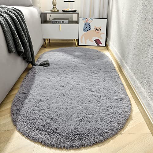 LOCHAS Fluffy Carpet Soft Gray Bedroom Rug Throw Carpets Modern Shaggy Area Rugs for Bedroom Bedside Girls Kids Children Home Decor 2.6' x 5.3'