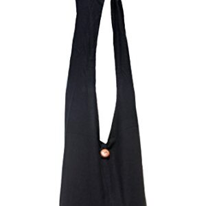 RaanPahMuang Plain Thai Cotton Yaam Monks Shoulder Bag - Long Strap, Medium, Black