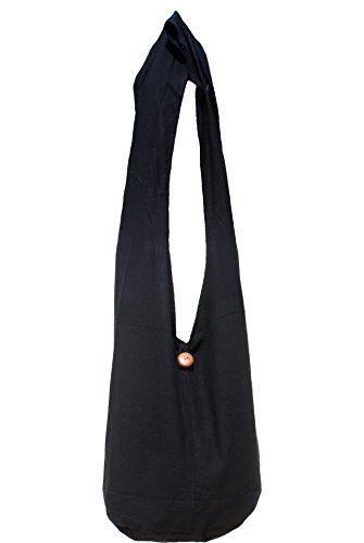 RaanPahMuang Plain Thai Cotton Yaam Monks Shoulder Bag - Long Strap, Medium, Black