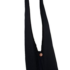 RaanPahMuang Plain Thai Cotton Yaam Monks Shoulder Bag - Long Strap, Medium, Black