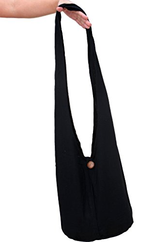 RaanPahMuang Plain Thai Cotton Yaam Monks Shoulder Bag - Long Strap, Medium, Black