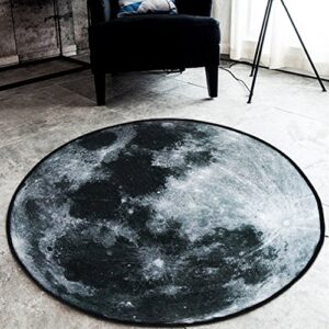 SYROVIA™ Grey Moon Round Area Rug 2' in Diameter Bedroom Carpet Shaggy Soft Chair Mat Washable Doormat