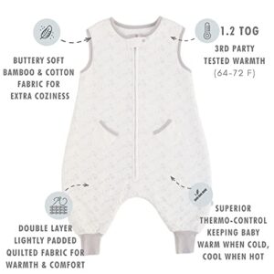 Tealbee DREAMSUIT: Toddler Sleep Sack with Feet 2T 3T - 1.2 TOG Four Season Baby Wearable Blanket for Walkers - Bamboo, Organic Cotton Sleeping Bag - Love Milk