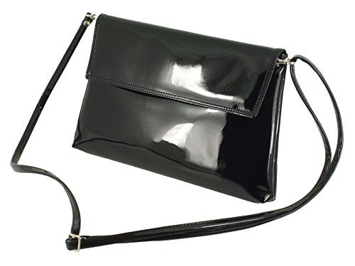 LONI Womens Charming Clutch Purse Shoulder Cross-body Bag Patent in black