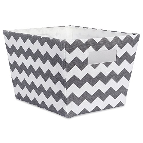 DII Hardsided Polyester Trapezoid Storage Bin, Chevron, Gray, Small