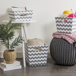 DII Hardsided Polyester Trapezoid Storage Bin, Chevron, Gray, Small