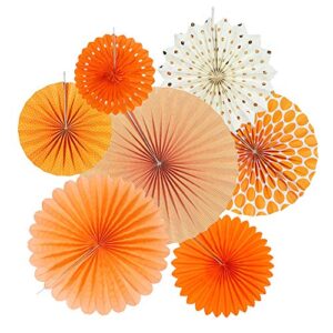 sunbeauty pack of 7 hanging paper fans collection orange paper fans home party photo backdrop decorations