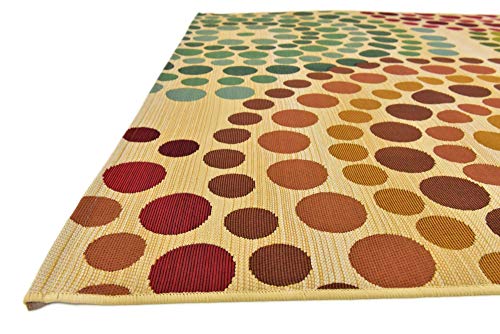 Unique Loom Modern Collection Geometric, Abstract, Circles, Colorful, Indoor and Outdoor Area Rug, 5 ft 3 in x 8 ft, Beige/Blue