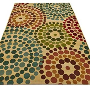 Unique Loom Modern Collection Geometric, Abstract, Circles, Colorful, Indoor and Outdoor Area Rug, 5 ft 3 in x 8 ft, Beige/Blue