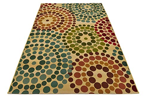 Unique Loom Modern Collection Geometric, Abstract, Circles, Colorful, Indoor and Outdoor Area Rug, 5 ft 3 in x 8 ft, Beige/Blue