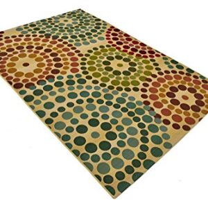 Unique Loom Modern Collection Geometric, Abstract, Circles, Colorful, Indoor and Outdoor Area Rug, 5 ft 3 in x 8 ft, Beige/Blue