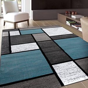 contemporary modern boxes area rug 7′ 10″ x 10′ 2″ blue/gray