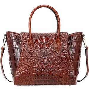 pijushi designer crocodile handbags for women genuine leather purses top handle shoulder bag (6082 brown)