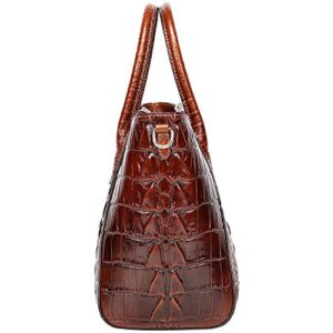 PIJUSHI Designer Crocodile Handbags for Women Genuine Leather Purses Top Handle Shoulder Bag (6082 Brown)