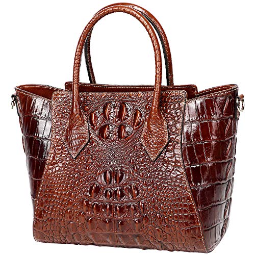 PIJUSHI Designer Crocodile Handbags for Women Genuine Leather Purses Top Handle Shoulder Bag (6082 Brown)