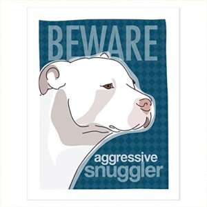 YISUMEI 60x80 Blanket Comfort Warmth Soft Plush Throw for Couch White Pit Bull Art Beware Aggressive Snuggler Pop Doggie Funny