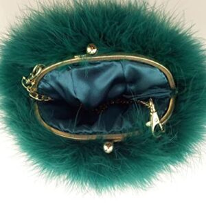 Flada Women's Faux Fluffy Feather Round Clutch Shoulder Bag, Black, Medium