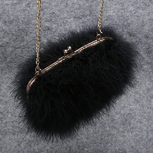 Flada Women's Faux Fluffy Feather Round Clutch Shoulder Bag, Black, Medium