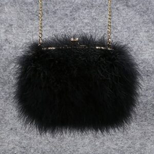 Flada Women's Faux Fluffy Feather Round Clutch Shoulder Bag, Black, Medium