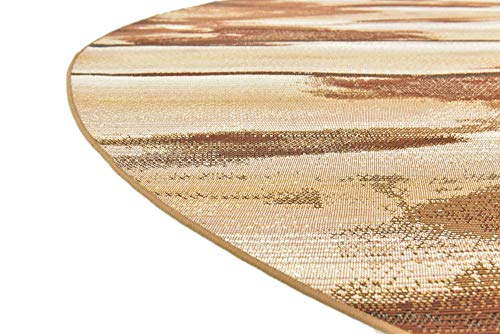 Unique Loom Outdoor Modern Collection Rustic, Contemporary, Landscape, Vintage, Indoor and Outdoor Area Rug (8' 0 x 8' 0 Round, Beige/Brown)
