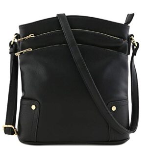 alyssa triple zip pocket large crossbody bag (black)