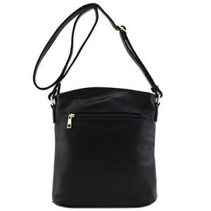 ALYSSA Triple Zip Pocket Large Crossbody Bag (Black)