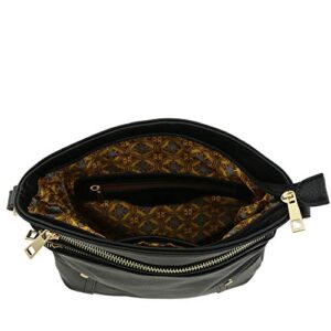 ALYSSA Triple Zip Pocket Large Crossbody Bag (Black)