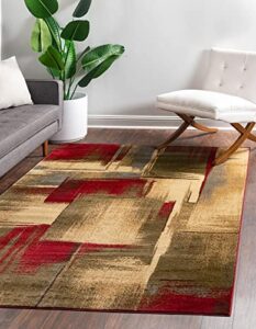 unique loom barista collection modern, abstract, urban, distressed, rustic, warm colors area rug, 5 ft x 8 ft, multi/olive
