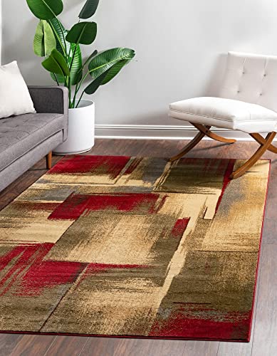 Unique Loom Barista Collection Modern, Abstract, Urban, Distressed, Rustic, Warm Colors Area Rug, 5 ft x 8 ft, Multi/Olive