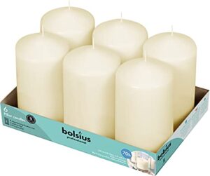 bolsius set of 6 ivory pillar candles – 3×6 inch unscented candle set – dripless clean burning smokeless dinner candle – perfect for wedding candles, parties and special occasions