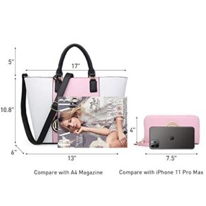 Large Tote Bags Vegan Leather Purses and Handbags for Women Top Handle Ladies Shoulder Bags Satchel Hobo 2pcs Set Pink