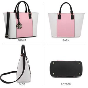 Large Tote Bags Vegan Leather Purses and Handbags for Women Top Handle Ladies Shoulder Bags Satchel Hobo 2pcs Set Pink