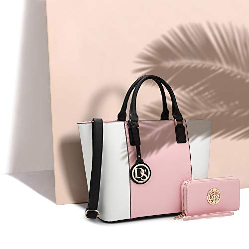 Large Tote Bags Vegan Leather Purses and Handbags for Women Top Handle Ladies Shoulder Bags Satchel Hobo 2pcs Set Pink