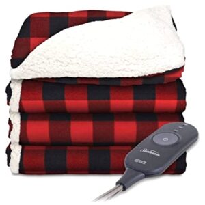 sunbeam electric throw – reversible imperial plush with sherpa – premium sherpa and ultra soft with 3 heat settings and 3 hour auto-off, plaid red and black on white sherpa, 50 x 60