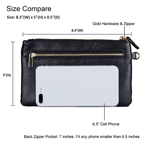 befen Black Genuine Leather Wristlet Clutch Cell Phone Wallet Purse Smartphone Wristlet Wallet Purses and Handbags for Women
