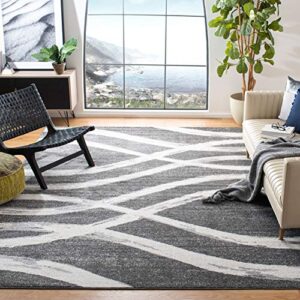 safavieh adirondack collection 9′ x 12′ charcoal / ivory adr125r modern wave distressed non-shedding living room bedroom dining home office area rug