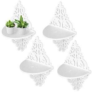mygift set of 4 white floating shelves, wood-plastic composite wall hanging shelf with scrollwork design