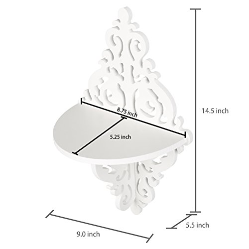 MyGift Set of 4 White Floating Shelves, Wood-Plastic Composite Wall Hanging Shelf with Scrollwork Design