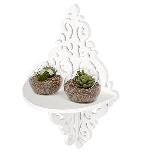 MyGift Set of 4 White Floating Shelves, Wood-Plastic Composite Wall Hanging Shelf with Scrollwork Design