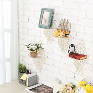 MyGift Set of 4 White Floating Shelves, Wood-Plastic Composite Wall Hanging Shelf with Scrollwork Design