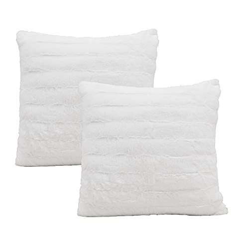 Home Soft Things 3 Piece Throw Pillow Set Rabbit Faux Fur Super Soft Comfy Fluffy Throw 2 Accent Square Pillowcases, Bright White, 50'' x 60''
