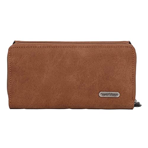 Montana West Womens Leather Wallet Clutch Western Tooled Studded w Hair(Coffee Whipstitched Trinity Ranch Leather)