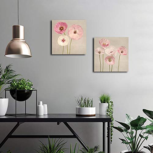 Gardenia Art - Pink Flowers Modern Canvas Wall Art 12x12 inch,2 Pcs, Stretched and Framed