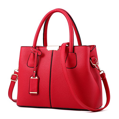 Covelin Women's Top-handle Cross Body Handbag Middle Size Purse Durable Leather Tote Bag Wine red