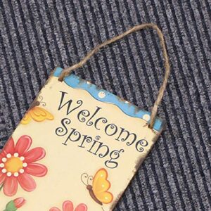 OULII Easter Gift Happy Easter Plaque Wooden Hanging Plaque Festival Wall Door Decorative Sign Hanger Home Decoration Photo Props Favors (Welcome Spring)