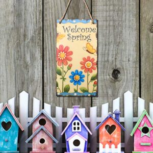 OULII Easter Gift Happy Easter Plaque Wooden Hanging Plaque Festival Wall Door Decorative Sign Hanger Home Decoration Photo Props Favors (Welcome Spring)