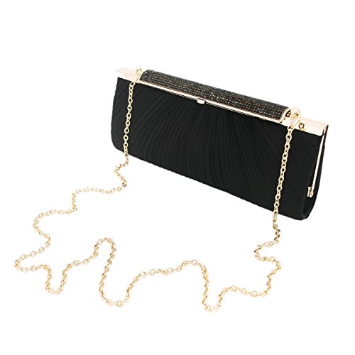 Premium Crystal Top Pleated Satin Hard Frame Clutch Evening Bag