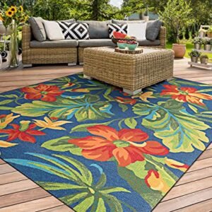 Couristan Covington Tropical Orchid Indoor/Outdoor Area Rug, 5'6" x 8', Azure/Forest Green/Red